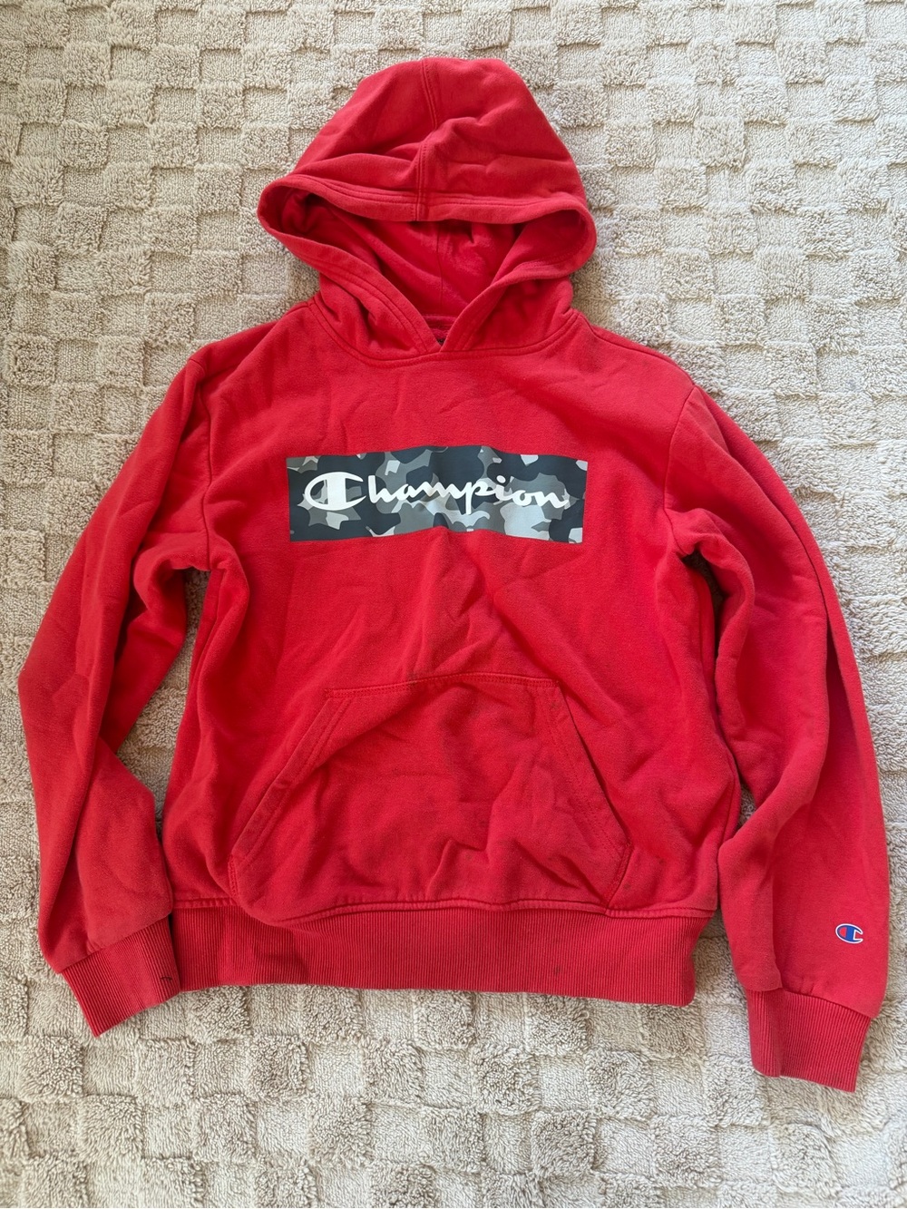 Champion Boys XL 14/16 Red Camo Logo Pullover Hoodie Sweatshirt